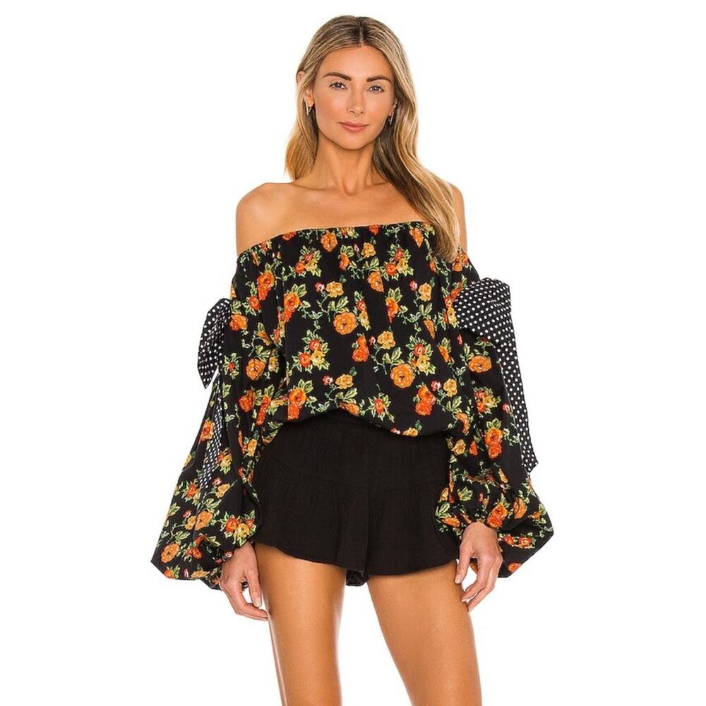 Caroline Constas Mason Floral Bow Oversized Off The Shoulder Top